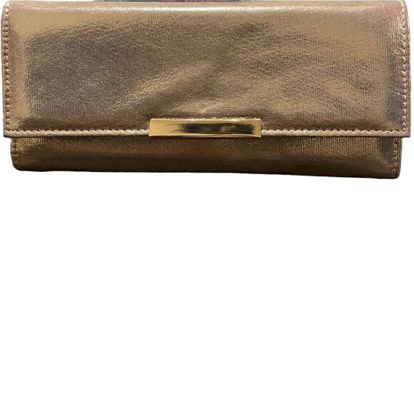 NWOT R.H Macy & Co Jewelry roll folder wallet in gold fabric - Picture 1 of 6
